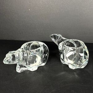 Set of Two New Indiana Glass Co Crystal Polar Bear Votive Tea Light Holders